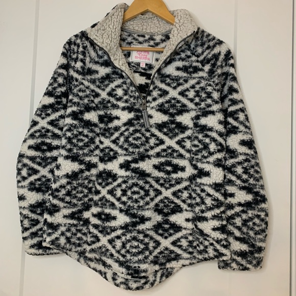 Cozy Sherpa Quarter Zip Pullover Fleece Black and White Aztec Print Size Small - Picture 1 of 8